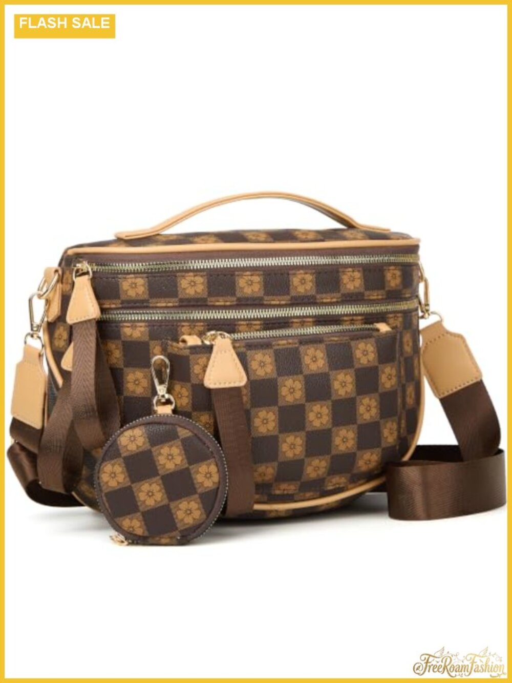 Vegan Leather Checkered Crossbody Bag Oversized Fanny Pack with Pouch